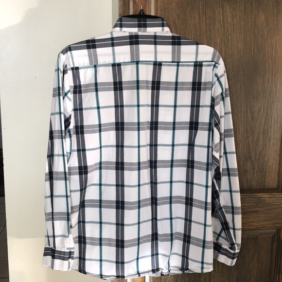 Custom made Cowboy shirt, medium. Mother of pearl snap buttons. White,teal,black - Picture 6 of 8